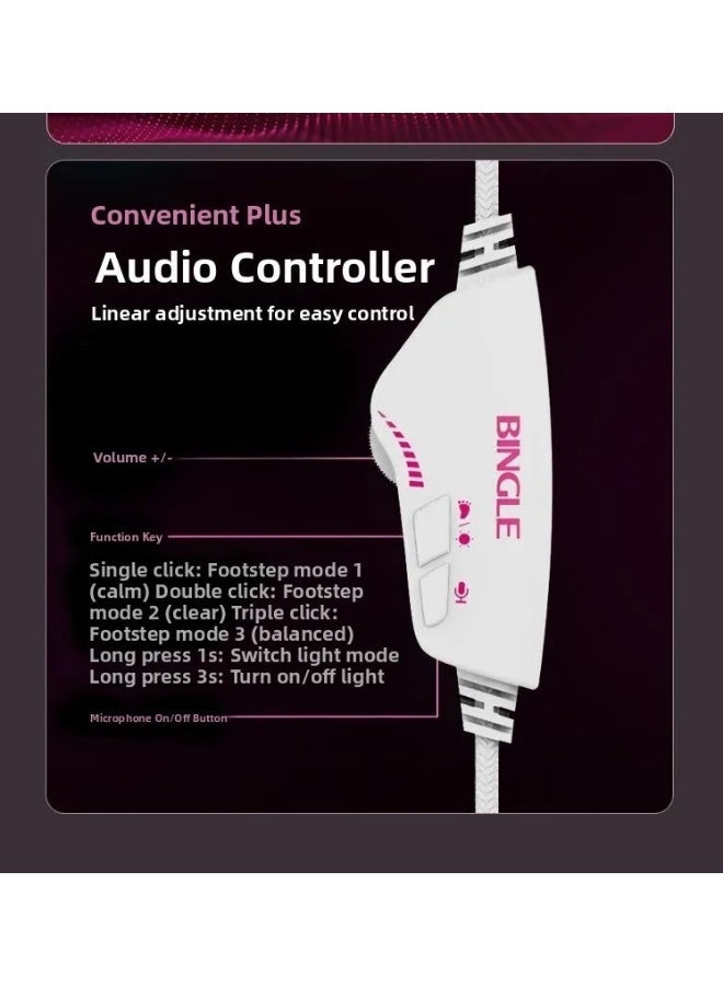 بينجل سماعة ألعاب G51 USB RGB - صوت محيطي افتراضي 7.1 ومكبرات صوت 40 مم مع صوت جهير عميق - وسادات أذن جلدية مسامية - ميكروفون قابل للفصل مع خاصية إلغاء الضوضاء - متوافقة مع أجهزة الكمبيوتر الشخصية و PS4 | أبيض - Image 4